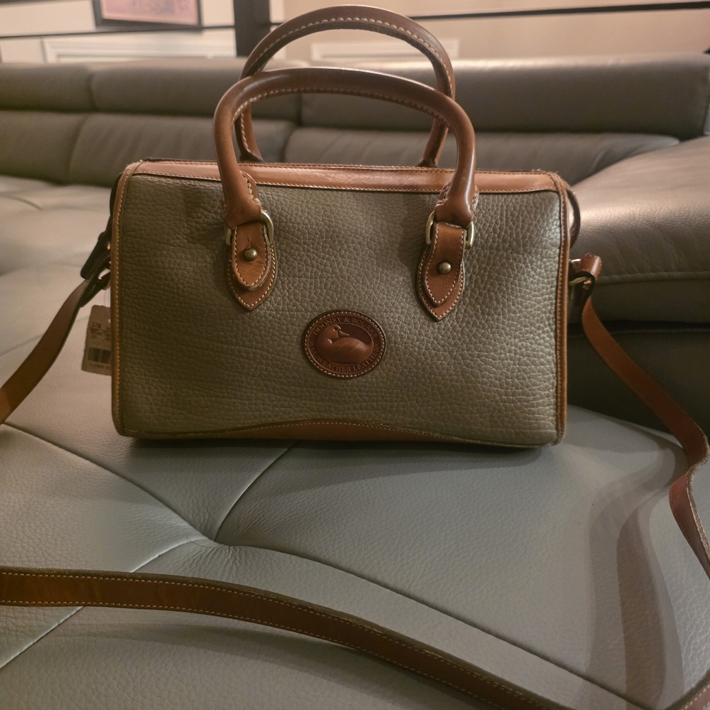 Dooney & Bourke NWT Taupe and Tan Leather Satchel With Crossbody Strap